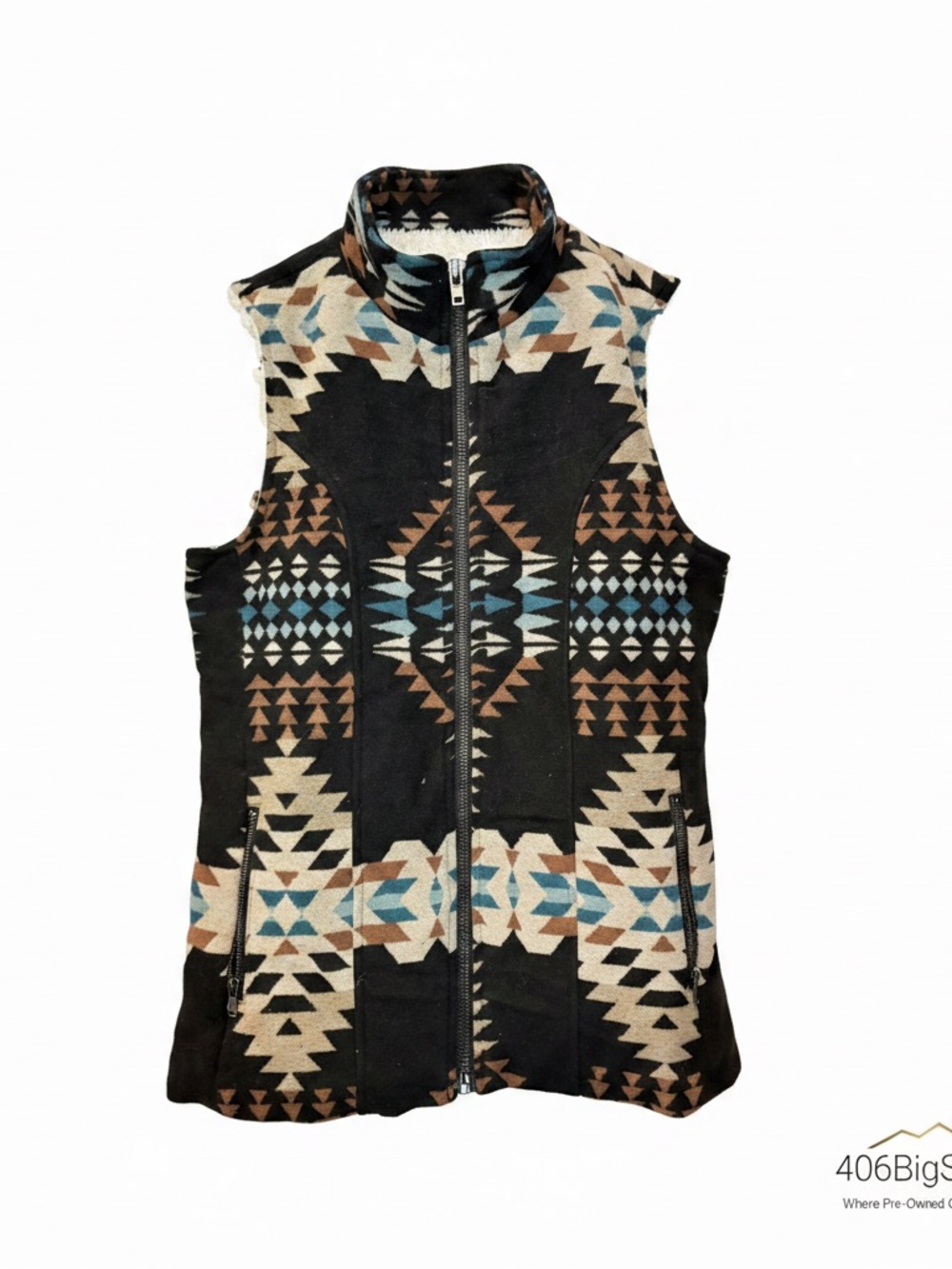 Cedar Rose Women’s Black Aztec Print Zip-Front Fleece Vest